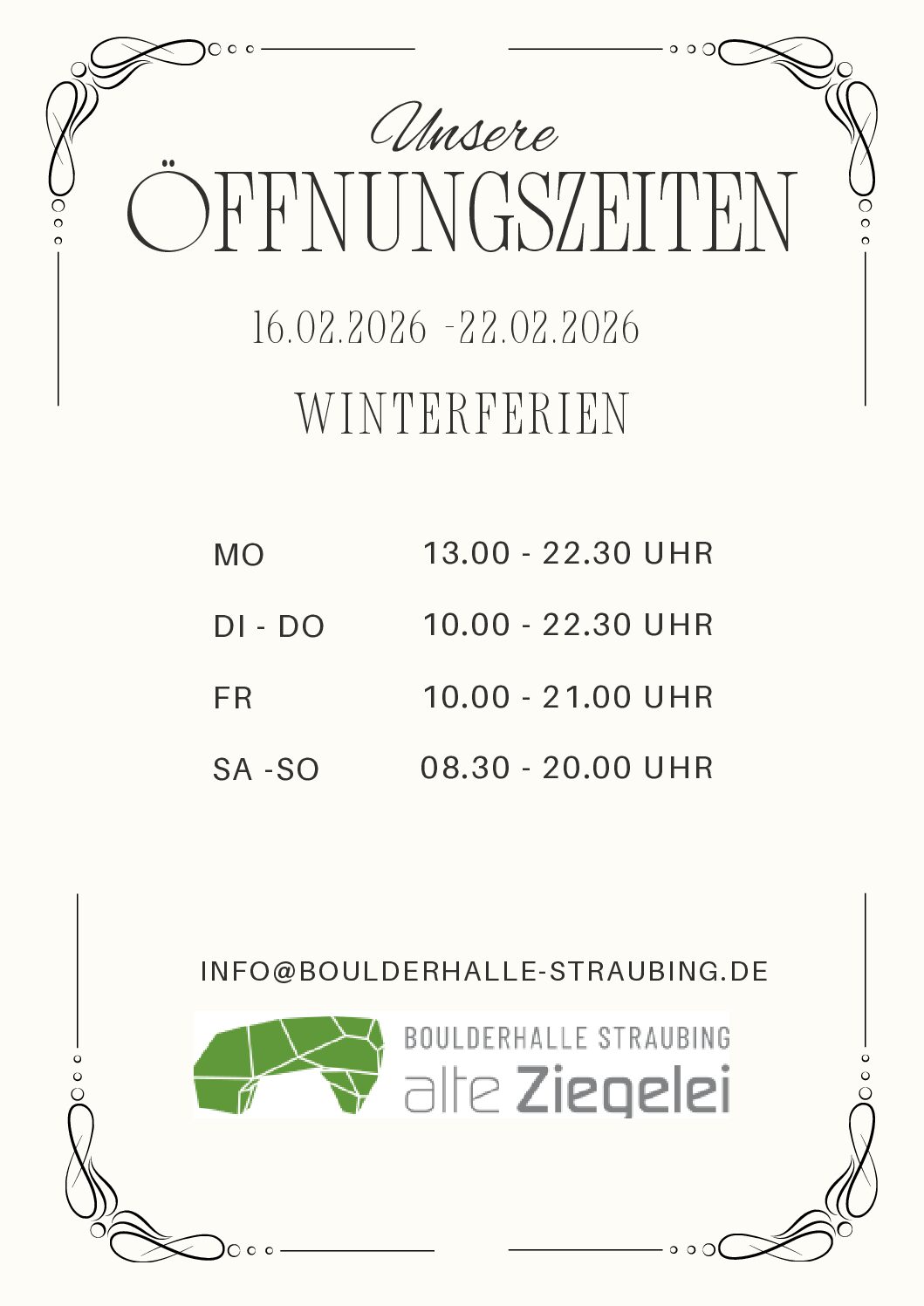 Öffnungszeiten Winterferien